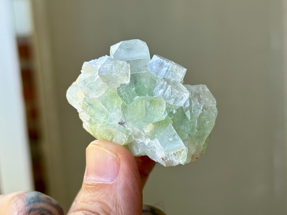 Green Apophyllite Quartz, 50g, Rarest Color, "Disco Ball Apophyllite," Heart & Crown Chakra, India T912