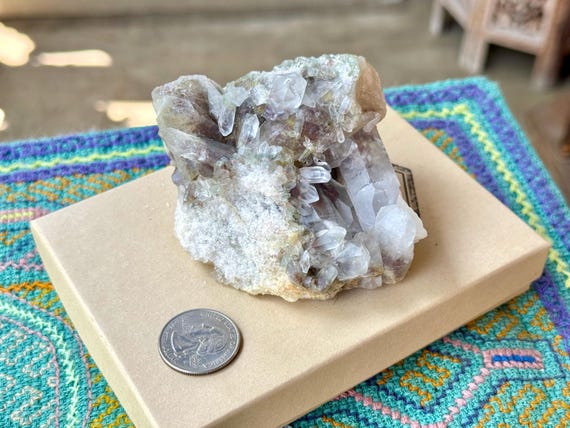 Phantom Quartz Cluster, Red Hematite and Green Chlorite Inclusions, 340g, Self-Standing Crystal, Minas Gerais, Brazil X844
