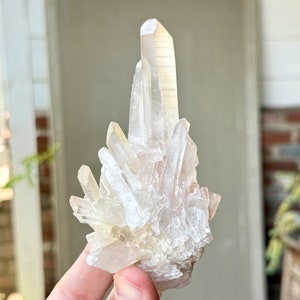 Pink Lemurian Quartz Starburst Cluster, 236g, Old Find, Stunning Aesthetic Formation, Serra do Cabral, Minas Gerais, Brazil W416