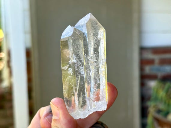 Starbrary Quartz, Tantric Twin with Child, 121g, Water Clear Quartz with Extraterrestrial Glyphs, Zeca de Souza, Minas Gerais, Brazil T736