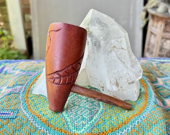 Mapacho Pipe by Peruvian Artist Luis Bocanegra, Solid Wood, Traditional Shipibo Pipe for Shamanic Ceremony, Made in Peru