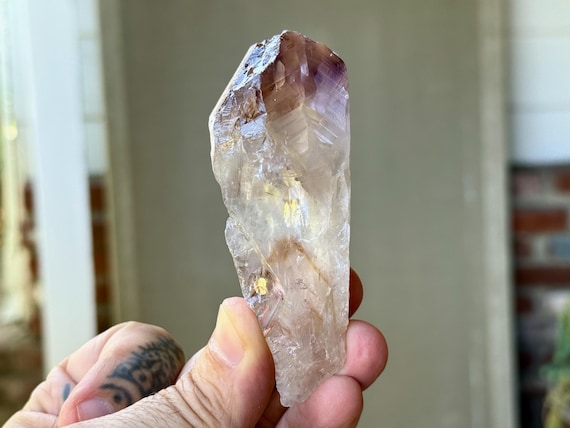 Powellite Phantom Root Quartz with Amethyst, Natural & UV Reactive, 114g, New Find, Raw and Unpolished, Bahia, Brazil T674