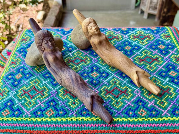 Mermaid Tepi Pipe, Hand Carved Shamanic Applicator Pipe, Choice of TWO Styles