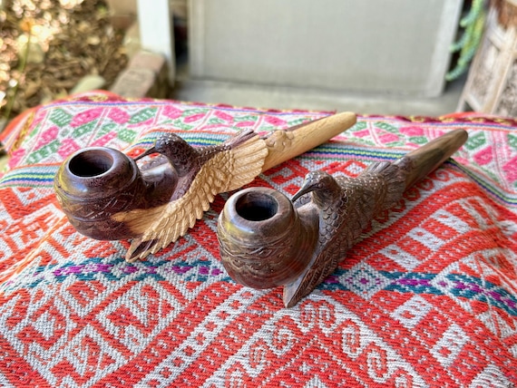 Hummingbird Pipe, Traditional Wooden Tobacco Pipe for Shamanic Ceremony, Hand Carved from Natural Tropical Hardwood