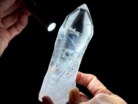 Blue Needle Lemurian Quartz with Rainbow, All Natural & Water Clear, 243g, New Find, AAA High-Grade Lemurian, Bahia, Brazil V077