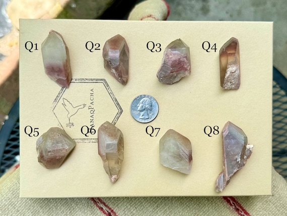 Phantom Quartz with Green Chlorite and Pink Lithium Inclusions, Your Choice of 8 Selections, New Find, Bahia, Brazil R085