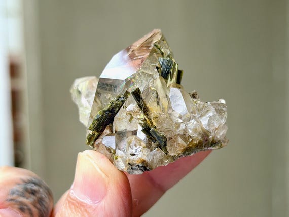Green Epidote Quartz, Water Clear, 48g, New Find, Spiritual Growth, Interdimensional Contact, Minas Gerais, Brazil A848