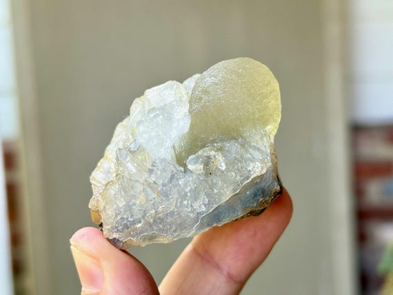 Botryoidal Yellow Fluorite with Quartz & Chalcedony, 124g, Natural Formation, Self-Standing, India W893