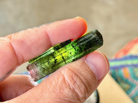 Bicolor Green Tourmaline with Pink Base from the Aricanga Mine, 13.8g, Exceptional Quality with Termination, Minas Gerais, Brazil R962