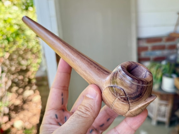 Shaman Pipe with Flower, Traditional Solid Wood Tobacco Pipe for Shamanic Ceremony, Hand Carved from Natural Tropical Hardwood