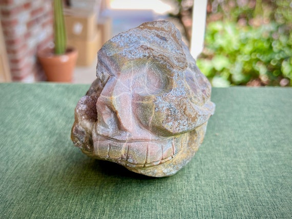 Peruvian Stone Skull, Carved Stone and Smoky Quartz Crystal Skull Geode from Peru, Old Stock, Made in Cusco, Peru PS16
