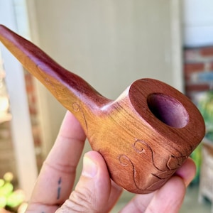 Shaman Pipe with Flower, Traditional Hand Carved Wood Tobacco Pipe for Shamanic Ceremony, Handmade by Betson Macawashi in Pucallpa, Peru