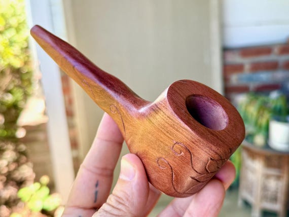 Shaman Pipe with Flower, Traditional Hand Carved Wood Tobacco Pipe for Shamanic Ceremony, Handmade by Betson Macawashi in Pucallpa, Peru