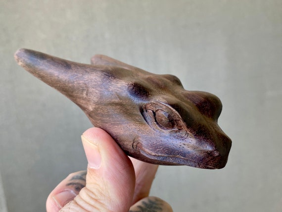 Frog Kuripe, Traditional Shamanic Applicator Pipe, Hand Carved from a Single Block of Dark Hardwood
