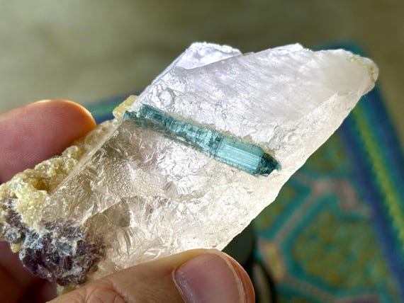 Citrine with Teal Blue Tourmaline, 111g, New Find, Channeling & Mediumship, Coronel Murta, Minas Gerais, Brazil T413
