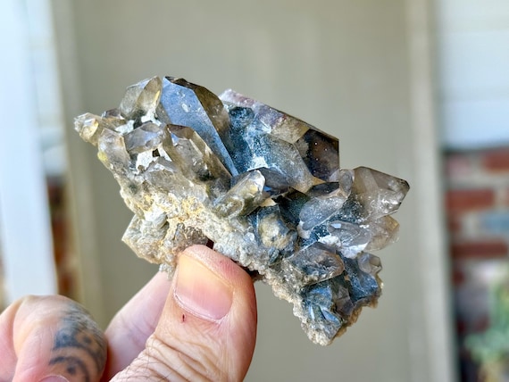 Smoky Lodolite Quartz Cluster, Starbrary Markings, 100g, Corinto, Minas Gerais, Brazil A221