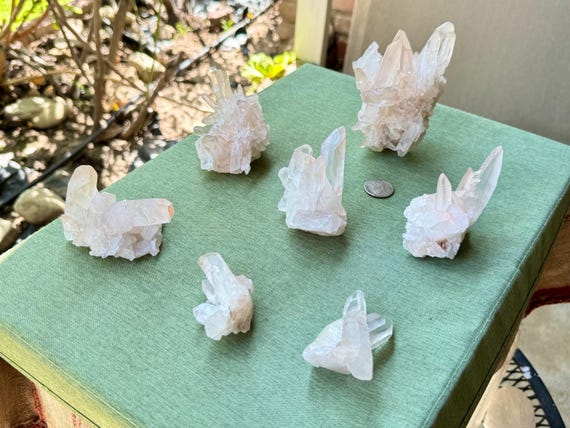 7 pc Pink Lemurian Quartz Wholesale Lot, 1.3 Kilo of Old Stock, Pale Pink Lemurian Clusters, Serra do Cabral, Minas Gerais, Brazil WS192