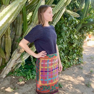 Shipibo Wrap Skirt with Flower of Life and Serpents by Curandera Dolores Mermao, 60&quot; x 26&quot;, Embroidered Tapestry for Shamanic Ceremony
