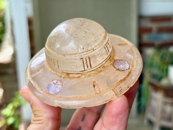Quartz Crystal UFO, Extraterrestrial Flying Saucer, Hand Carved from Native Peruvian Quartz