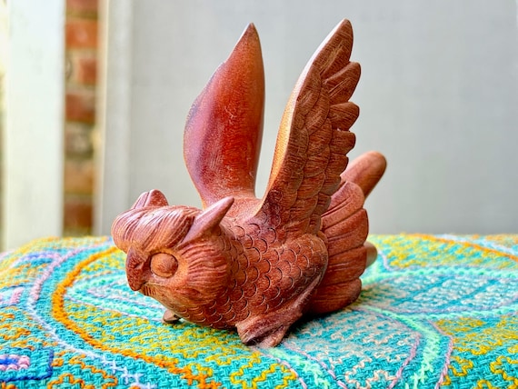 Owl Totem Kuripe, Solid Wood Kuripe, Hand Carved from a Single Piece of Beautifully Hued Sawo Wood