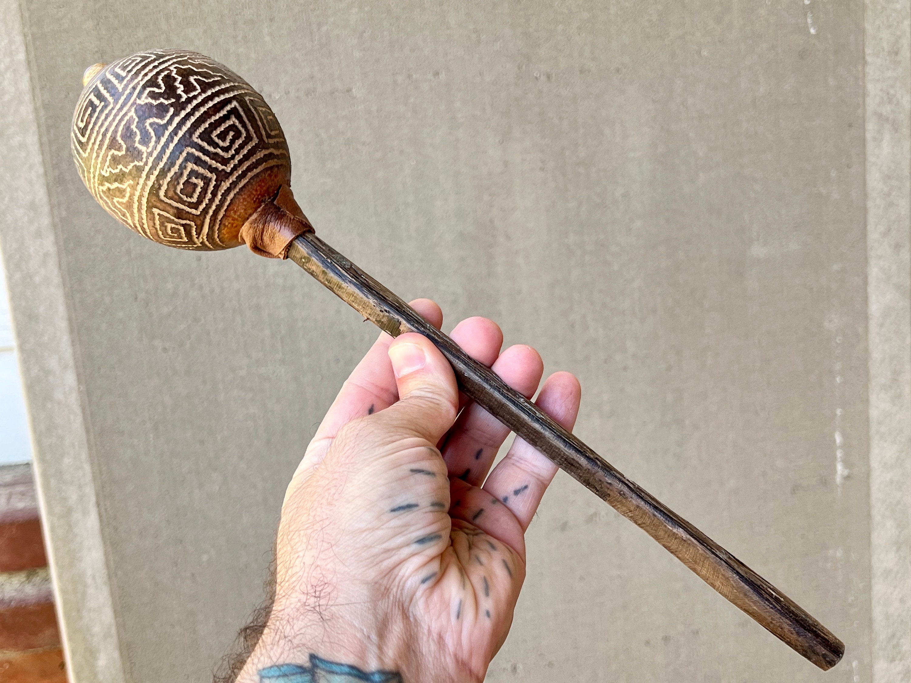 Shaman Rattle, Traditional Large Shipibo Rattle for Shamanic Plant