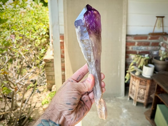 Dragon’s Tooth Amethyst, 846g, Old Find, 11” Natural Root Amethyst Crystal with Layered Formation, Bahia, Brazil W345