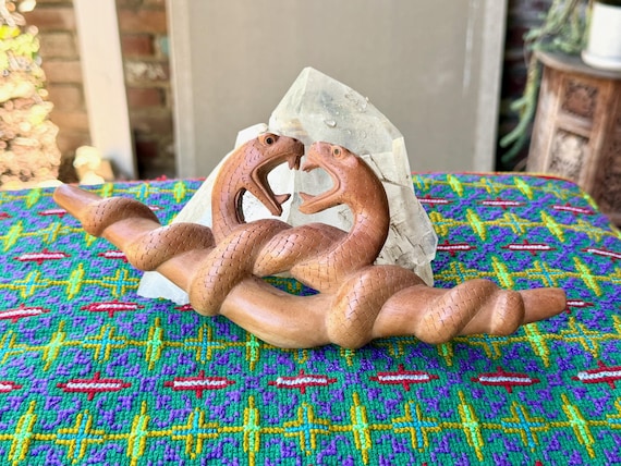 Double Snake Tepi Pipe, Ceremonial Shamanic Applicator Pipe, Hand Carved from Tropical Wood