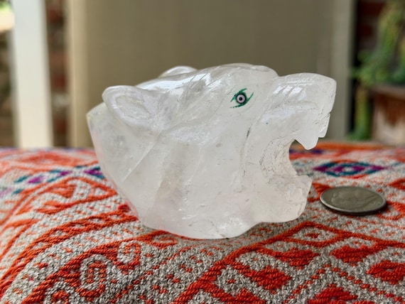 Jaguar Quartz Crystal Carving, Hand Carved from Native Quartz, Shamanic Arte Totem, Handmade in Peru