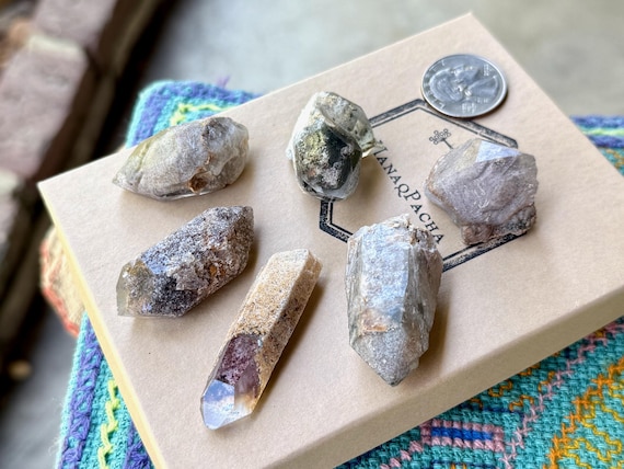 Lodolite Quartz Lot, 6 Pieces, Natural Garden Quartz with Colorful Inclusions, Corinto, Minas Gerais, Brazil T295