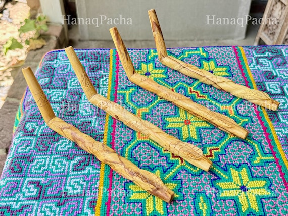 Palo Santo Tepi Pipe, Hand Carved Snake Tepi from Peru’s Sacred Valley, Shamanic Applicator for Plant Medicine Ceremony