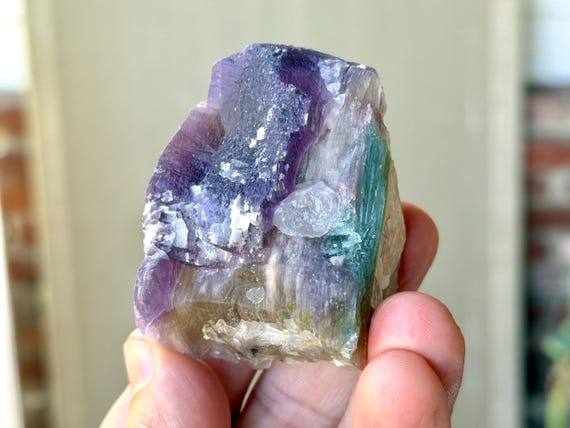 Bicolor Lepidolite with Golden Mica & Green Tourmaline, Unicorn Stone, 141g, Calming Energies, Coronel Murta, Minas Gerais, Brazil V179