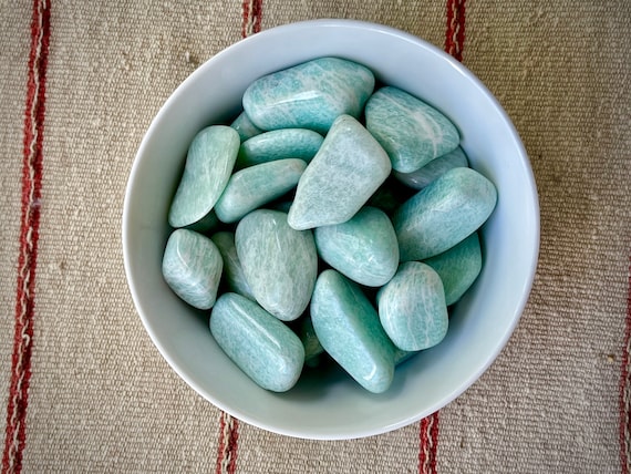 Amazonite, Calming Energy, Heart Chakra and Throat Chakra, Polished Amazonite Tumbles with Beautiful Natural Color, Brazil AMA001