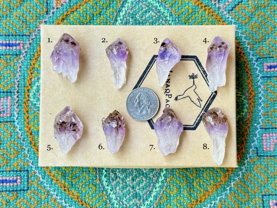 Amethyst with Cacoxenite Inclusions, Choose ONE of Eight Root Amethyst Points, Third Eye Chakra, Spiritual Purification, Bahia, Brazil R871