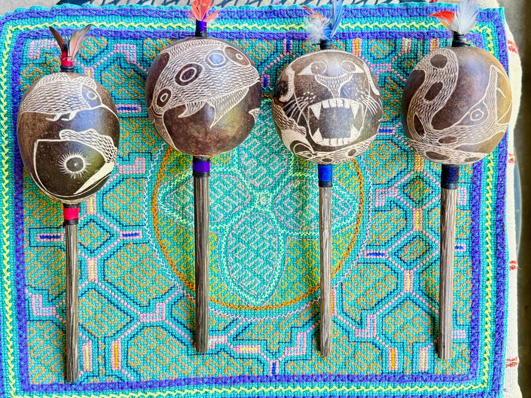 Shaman Rattle With Condor, Dolphin, Jaguar, Hummingbird and Serpent ...