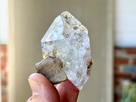 Herkimer Diamond with Rainbow, Double Terminated, 86g, New Find, Third Eye Chakra, Universal Life Force, New York A575