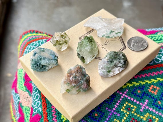 Unicorn Stone Quartz with Green Tourmaline Lot, 6 Pieces, New Find, Heart Chakra, Coronel Murta, Minas Gerais, Brazil A059