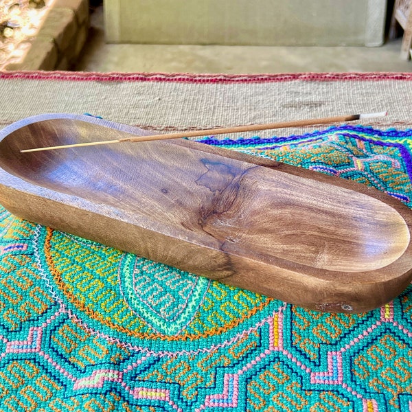 Incense Burner for Stick Incense, Wooden Boat Stick Incense Burner, Carved from a Single Piece of Hardwood