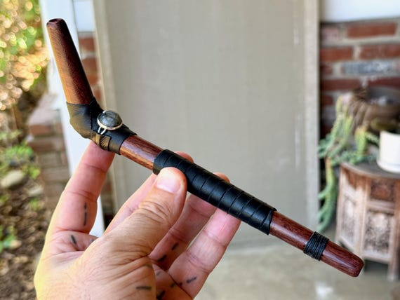 Tepi Pipe with Labradorite, Traditional Shamanic Applicator Pipe, Handcrafted from Tamarind Wood