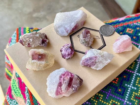 Pink Tourmaline Quartz, Unicorn Stone Lot, 8 pcs, Heart Chakra & Self-Love, Coronel Murta, Minas Gerais, Brazil WS239