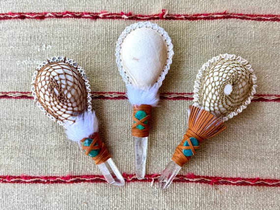 Shaman Rattle with Lemurian Quartz, Traditional Andean Rattle for Plant Medicine Ceremony, Handmade In Peru