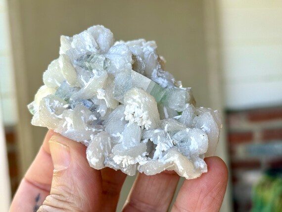 Green Apophyllite Quartz & Stillbite Cluster, 116g, Rarest Color, Heart and Crown Chakra, India V143