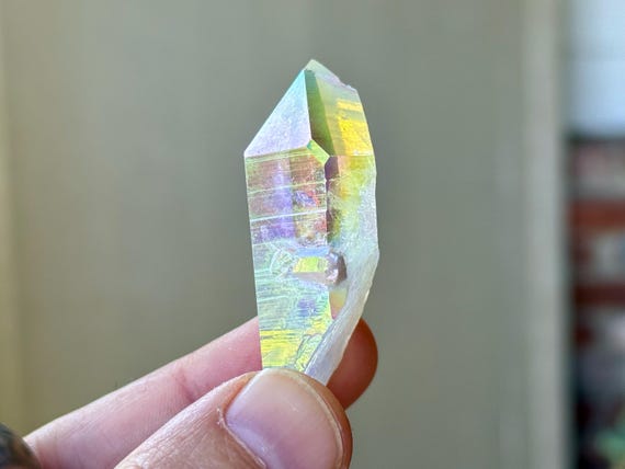 Opal Aura Lemurian Quartz with Time Link, 23g, Angel Aura Quartz with Platinum, Cosmic Consciousness T925