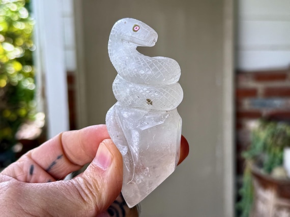 Quartz Crystal Snake, Shamanic Arte, Hand Carved from Native Peruvian Quartz, Handmade in Peru