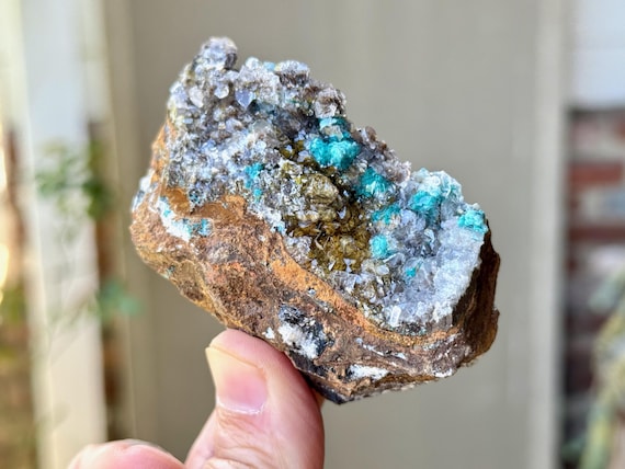Chrysocolla with Crystallized Selenite, Self-Standing, 246g, Rare Find, Throat and Heart Chakra Stone, Ojuela Mine, Durango, Mexico X428