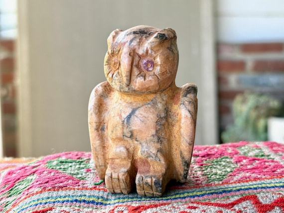Peruvian Owl Statue, Hand Carved of Ausungate Stone, Shamanic Owl Totem, Handmade in Peru's Sacred Valley