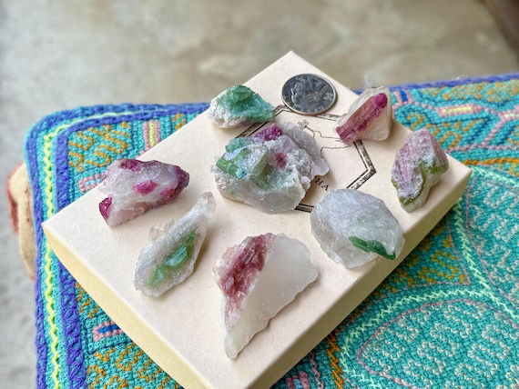Pink & Green Tourmaline Quartz Lot, 8 Pcs, Unicorn Stone with Vibrant Hues, Coronel Murta, Minas Gerais, Brazil T047