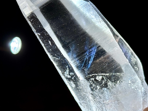 Blue Needle Lemurian Quartz with Time Link, AAA Water Clear & Semi-Polished, 411g, New Find, Bahia, Brazil V226