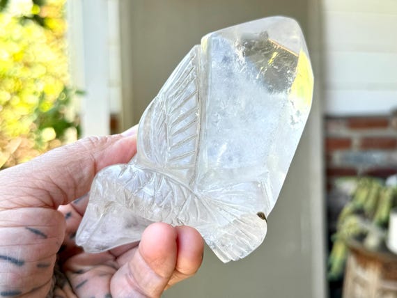Crystal Hummingbird, Hand Carved from Native Blue Needle Quartz, Artist Mario Deza, Sacred Valley, Peru H8