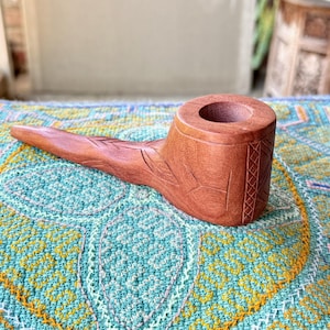 Shaman Pipe, Traditional Hand Carved Wood Tobacco Pipe for Shamanic Ceremony, Handmade by Betson Macawashi in Pucallpa, Peru