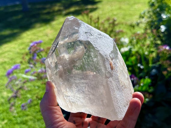 Himalayan Cathedral Quartz, Water Clear, 1.7 Kilo, Self-Standing, High Altitude Crystal with White Frost Inclusions, India W127
